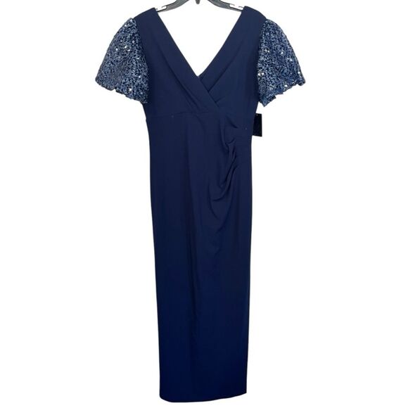 NWT DKNY | Navy Blue VvNeck Sequin Flutter Sleeve Gown 8 - Picture 8 of 13